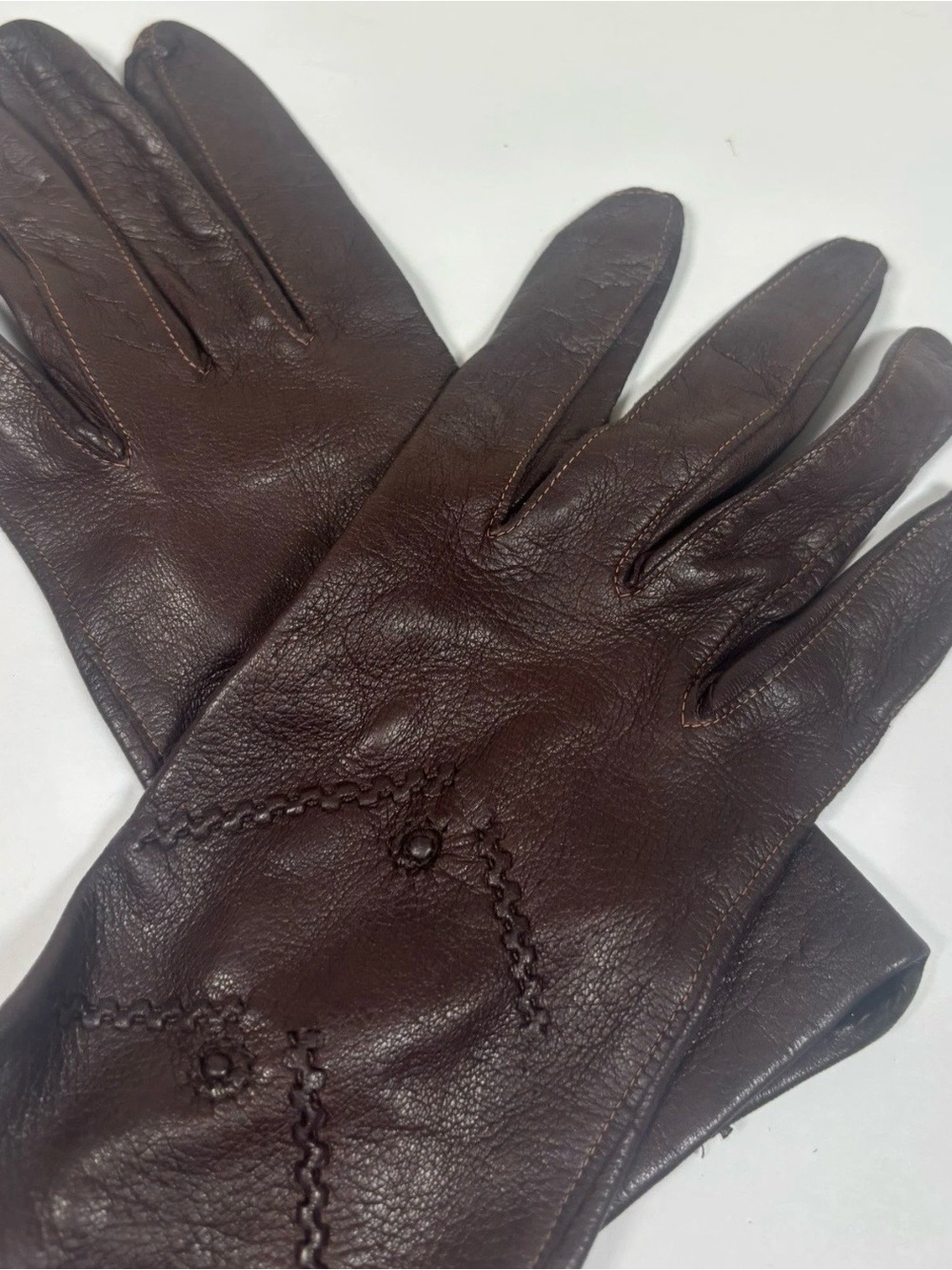 Vintage Italian Unlined Buttery Soft Leather Gloves Womens Size 7 Dark Brown